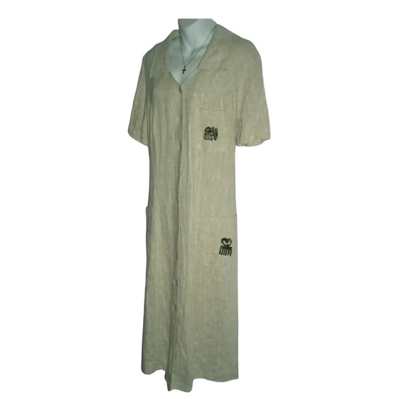 Vintage 80's Positive Influence Dress Linen Duster Tribal Boho Grandmother Plus - Picture 6 of 14